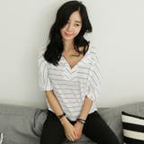 Vネックラインで顔回りをすっきりと演出 ボーダー5分袖Tシャツ | KawaiCat | 詳細画像5 