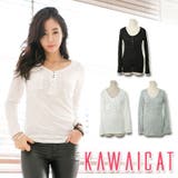 色んなコーデに着まわせるシンプルデザイン ポケット付きヘンリーネック長袖Tシャツ | KawaiCat | 詳細画像1