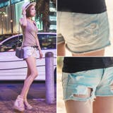 ライトブルーカラーが夏らしい♪裾切りっぱなしデニムダメージ加工ビンテージ風ショー… | KawaiCat | 詳細画像2