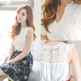 レース配色がフェミニンな印象♪フレアーシルエットナチュラルノースリーブチュニック… | KawaiCat | 詳細画像2