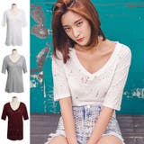 パンチングダメージ加工がgood!ビンテージ感のあるVネックパンチングルーズフィ… | KawaiCat | 詳細画像1 
