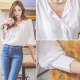 ネックラインのリボンが可愛い♪ほのかなシースルー感のあるリボン襟シースルー長袖ブ… | KawaiCat | 詳細画像2