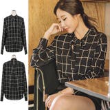 大き目のスクエアラインチェックとリボンディテール♪シック&女性らしいリボンポイン… | KawaiCat | 詳細画像1