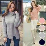 ルーズなフィット感でゆったり着られる♪タートルネック前スリットデザインリブニット… | KawaiCat | 詳細画像1