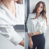 柔らかなシフォン素材で春先にもぴったり♪Vネックシフォン長袖ブラウス | KawaiCat | 詳細画像2