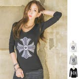 【ts16169】大きめのプリントがアクセント♪十字架デザインＶネック長袖Ｔシャ… | KawaiCat | 詳細画像1 