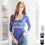 深く開いた胸元がセクシー♪英ロゴプリントＵネック長袖Ｔシャツ | KawaiCat | 詳細画像1 