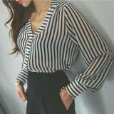 【ts16702】透け感がオシャレでセクシー♪縦ストライプ模様ノーカラー長袖ブラ… | KawaiCat | 詳細画像4