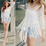 歩くたびに揺れるフリンジがgood♪かぎ編み調七分袖フリンジチュニック | KawaiCat | 詳細画像3