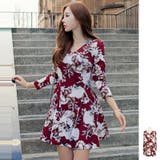 アンティーク調の花柄がポイント♪Vネックラップデザイン花柄長袖フレアミニワンピー… | KawaiCat | 詳細画像1