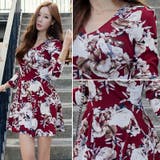 アンティーク調の花柄がポイント♪Vネックラップデザイン花柄長袖フレアミニワンピー… | KawaiCat | 詳細画像2