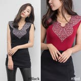 キラキラ輝くビジューがポイント♪ビジューVネックノースリーブニットトップス | KawaiCat | 詳細画像7