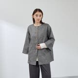 ダークネイビー | ツィード調ハウンドトゥースノーカラーコート≪手洗い可能≫ | QUEENS COURT