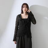 ブラック | ストレッチレースラッフルカラートップス | QUEENS COURT