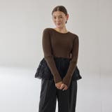 ブラウン | フラワーチュールペプラムリブニット≪手洗い可能≫ | QUEENS COURT