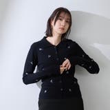 ブラック | フラワー刺繍ポロニットトップス | QUEENS COURT