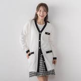 ホワイト | ロゴ入り配色ロングカーディガン | QUEENS COURT