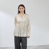 割繊サテンキーネックペプラムブラウス≪手洗い可能≫ | QUEENS COURT | 詳細画像2 