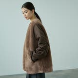 カーキ | ボア切替ノーカラーミドルコート | VICKY