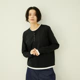 ブラック | ヘンリーネックレイヤードTシャツ | VICKY