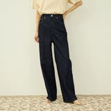 ネイビー | サイドゴムセンタープレス ストレートデニムパンツ | VICKY