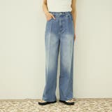 ブルー | サイドゴムセンタープレス ストレートデニムパンツ | VICKY