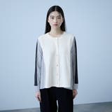 オフホワイト | 異素材切替クルーネックニットカーディガン | VICKY