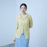 グリーン | <陰影で魅せる>ツイード風MIXスラブポロカーデ | VICKY