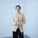 ベージュ | <陰影で魅せる>ツイード風MIXスラブポロカーデ | VICKY