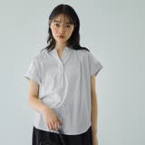 ホワイト系その他 | ストライプフェイスキーネックブラウス≪洗濯機で洗える≫ | VICKY