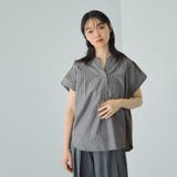 ブラウン系その他 | ストライプフェイスキーネックブラウス≪洗濯機で洗える≫ | VICKY