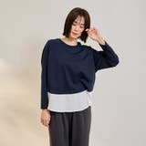 ネイビー | ポンチローマ異素材ラウンドヘムカットソー | ketty