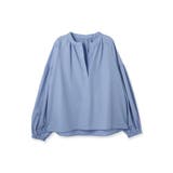 サックスブルー | ハイカウントタイプライターキーネックブラウス | ketty