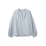 サックスブルー | ブロードストライプキーネックブラウス | ketty