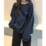 ネイビー | ワンポイントロゴクルーネックカットソー レディース トップス | SHUSHU