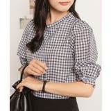 ギンガムチェックシャーリング5分袖ブラウス レディース トップス | SHUSHU | 詳細画像4 