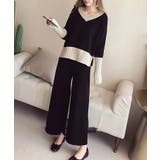 ブラック | ニット上下セットアップ 長袖 上下セット | SHUSHU