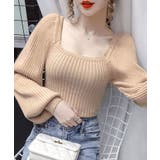 モカ | Uネックバルーンスリーブニット レディース トップス | SHUSHU