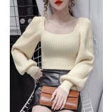 アイボリー | Uネックバルーンスリーブニット レディース トップス | SHUSHU