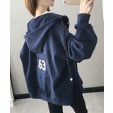 ネイビー | 前ボタンバックデザイン薄手スエットパーカー レディース トップス | SHUSHU