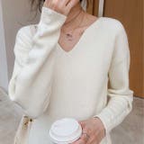 ホワイト | Vネックリブニットソー レディース トップス | SHUSHU