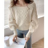 ライトベージュ | スクエアネックケーブルニット レディース セーター | SHUSHU