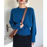 ブルー | モックネックミドルゲージニット レディース トップス | SHUSHU