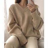 モカベージュ | Vネックサイドスリットニット レディース トップス | SHUSHU