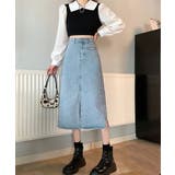 デニムスカート スリット入り ミモレ丈 | SHUSHU | 詳細画像4