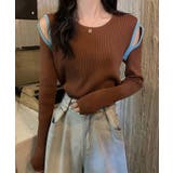 ブラウン | リブニットトップス レディース 肩開き | SHUSHU