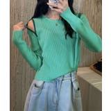グリーン | リブニットトップス レディース 肩開き | SHUSHU