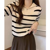 ハーフジップボーダー ニットプルオーバー 大人カジュアル | SHUSHU | 詳細画像2 