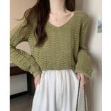 グリーン | 透かし編みニット メッシュニット レディース | SHUSHU