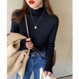 ブラック | 裏起毛ハイネック タイト ニット | SHUSHU